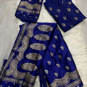 জাপানি সিল্ক নীল শাড়ী পাঞ্জাবি ব্লাউজ পিস