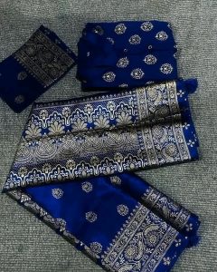 জাপানি সিল্ক নীল শাড়ী পাঞ্জাবি ব্লাউজ পিস