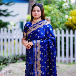 জাপানি সিল্ক নীল কালারের শাড়ি ৩