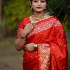 জাপানি সিল্ক লাল কালারের শাড়ি ৫