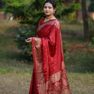 জাপানি সিল্ক মেরুন কালারের শাড়ি