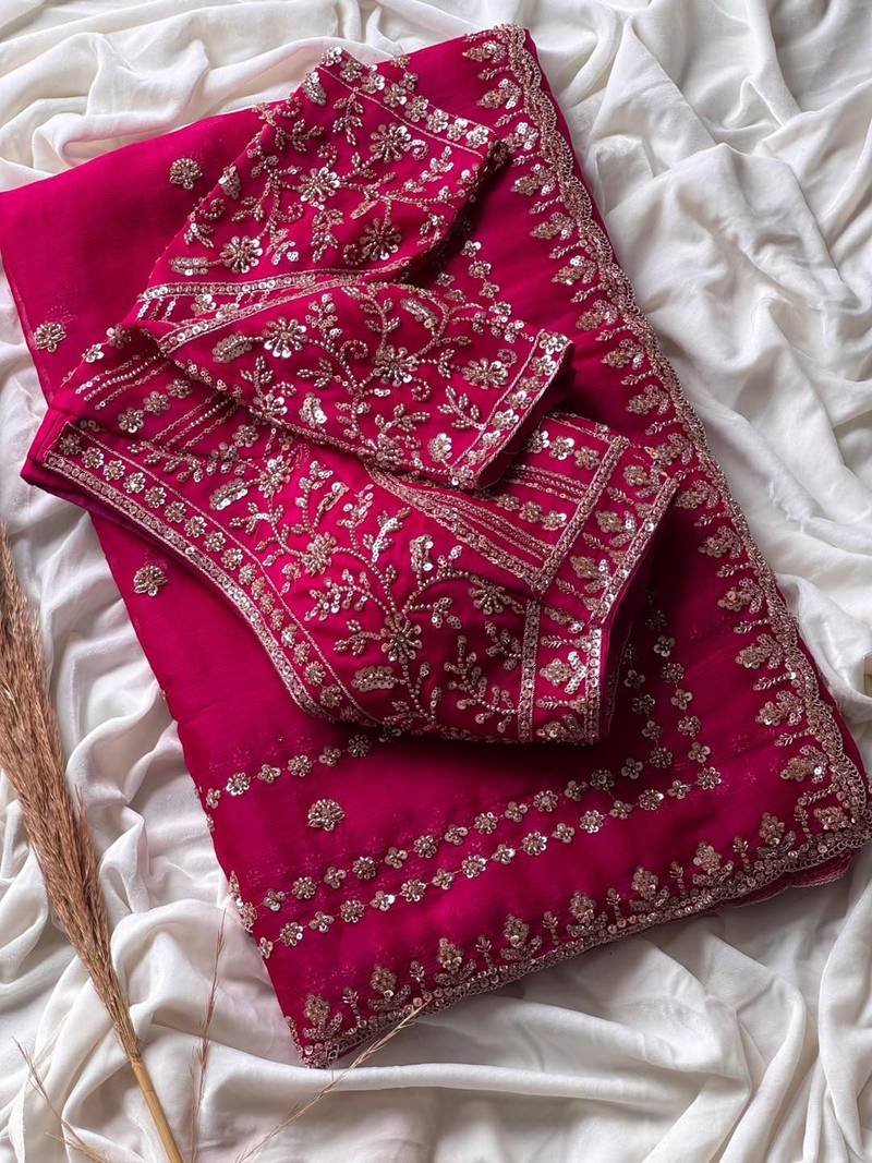 Embroidery & Sequence Saree With Readymade Blouse - Image 2